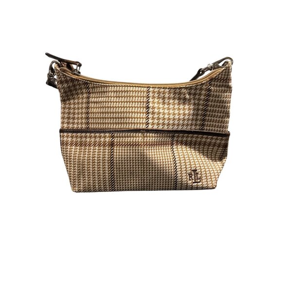Lauren Ralph Lauren Shoulder Bag – Houndstooth Plaid Fabric & Leather Trim - Picture 3 of 12